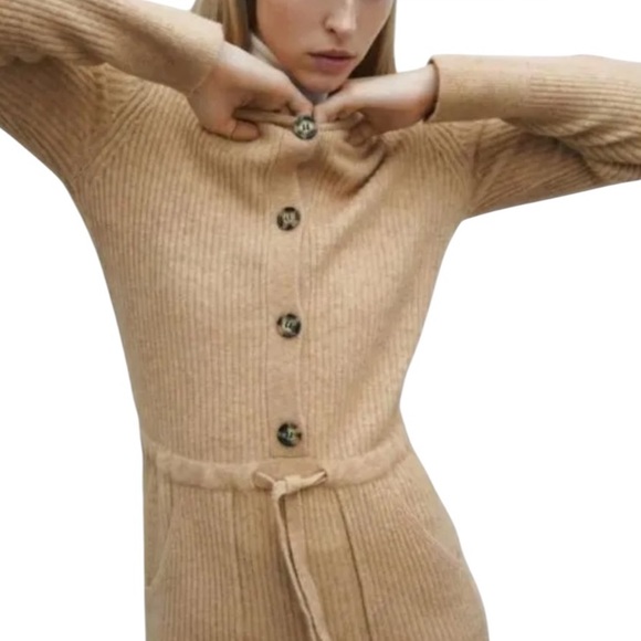 Zara Tan Hooded Shorts Sweater Romper - Picture 3 of 8